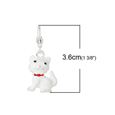 Lovely Enamel White Cat Clip On Charm Pendant for European Charm Jewelry w/ Lobster Clasp - Sexy Sparkles Fashion Jewelry - 3