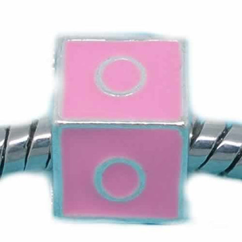 "O" Letter Square Charm Beads Pink Enamel European Bead Compatible for Most European Snake Chain Charm Bracelets - Sexy Sparkles Fashion Jewelry - 1