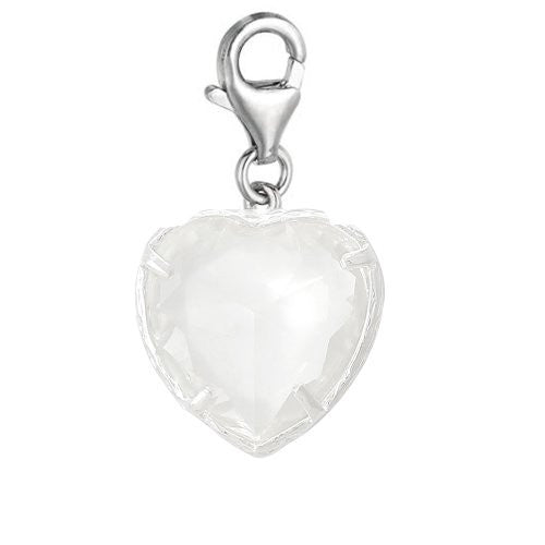 Clip-on April Birthday Heart Dangle Pendant for European Clip on Charm Jewelry w/ Lobster Clasp