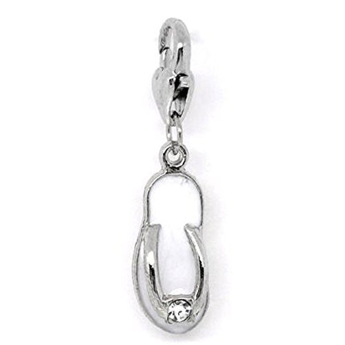 Clip on white Flip Flop Shoe Pendant for European Jewelry w/ Lobster Clasp