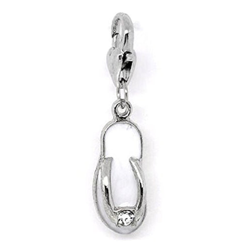 Clip on white Flip Flop Shoe Pendant for European Jewelry w/ Lobster Clasp - Sexy Sparkles Fashion Jewelry - 1