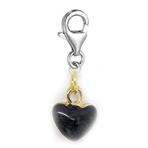 Clip-on Black Heart Charm Pendant for European Clip on Charm Jewelry w/ Lobster Clasp