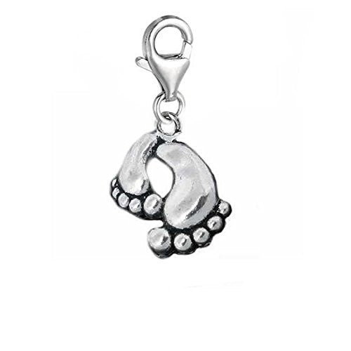 Clip on Lovers Foot Feet Dangle Charm Pendant for European Clip on Charm Jewelry w/ Lobster Clasp