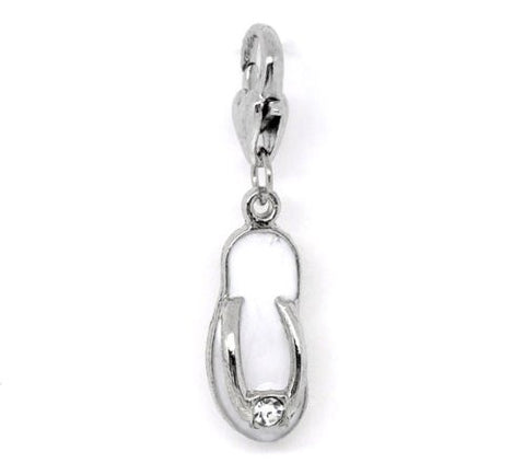 Clip on white Flip Flop Shoe Pendant for European Jewelry w/ Lobster Clasp - Sexy Sparkles Fashion Jewelry - 4