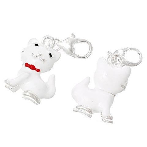 Lovely Enamel White Cat Clip On Charm Pendant for European Charm Jewelry w/ Lobster Clasp - Sexy Sparkles Fashion Jewelry - 2