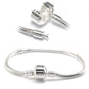 Silver Tone Snake Chain Classic Bead Barrel Clasp Bracelet for Beads Charms.7.0