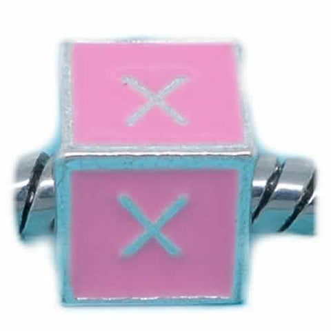 "X" Letter Square Charm Beads Pink Enamel European Bead Compatible for Most European Snake Chain Charm Braceletss - Sexy Sparkles Fashion Jewelry - 1