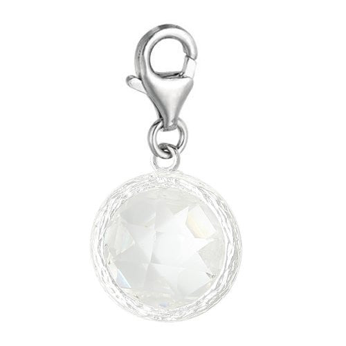 Clip on April Birthstone Charm Dangle Pendant for European Clip on Charm Jewelry w/ Lobster Clasp