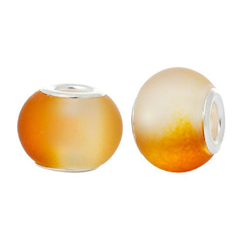 Five (5) Orange Glass European Murano Lampwork Beads Compatible with European Snake Chain Bracelet - Sexy Sparkles Fashion Jewelry - 3