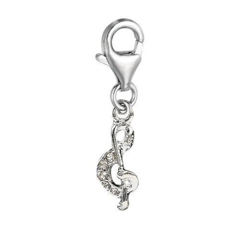 Clip on G-clef Music Note Charm Pendant for European Jewelry w/ Lobster Clasp - Sexy Sparkles Fashion Jewelry - 2