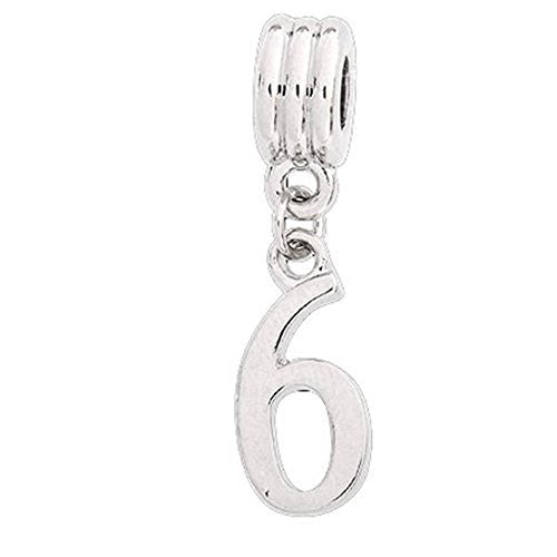 Lucky Numbers 6 Dangle European Bead Compatible for Most European Snake Chain Bracelets - Sexy Sparkles Fashion Jewelry