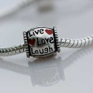 Antique Silver Live Love Laugh Design Bead Charm - Sexy Sparkles Fashion Jewelry - 4