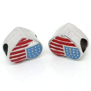 American Flag Heart Spacer Beads for Snake Chain Charm Bracelet - Sexy Sparkles Fashion Jewelry - 4