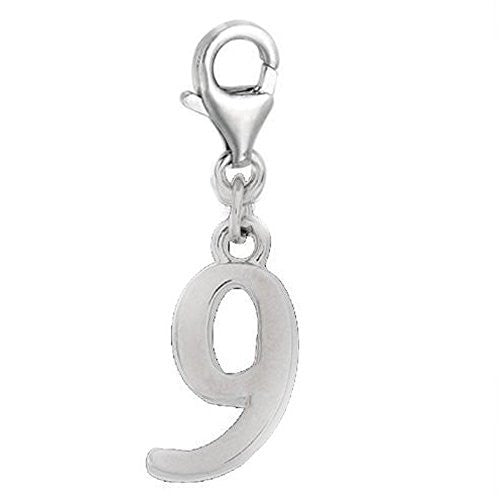 Clip on Number 9 Dangle Charm Pendant for European Clip on Charm Jewelry w/ Lobster Clasp