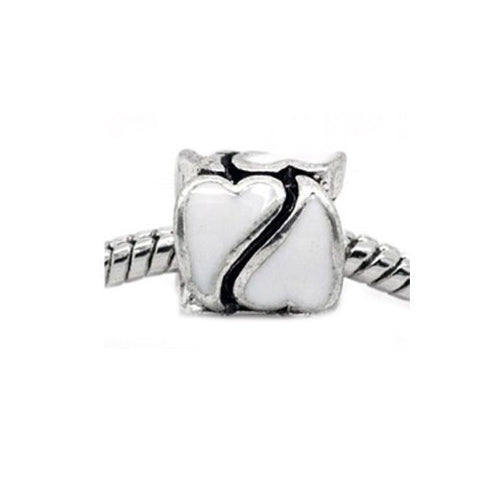 Heart Pattern Bead European Bead Compatible for Most European Snake Chain Braceletss (White) - Sexy Sparkles Fashion Jewelry - 2