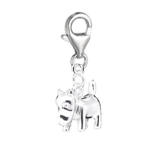 Clip on Dog Charm Pendant for European Jewelry w/ Lobster Clasp