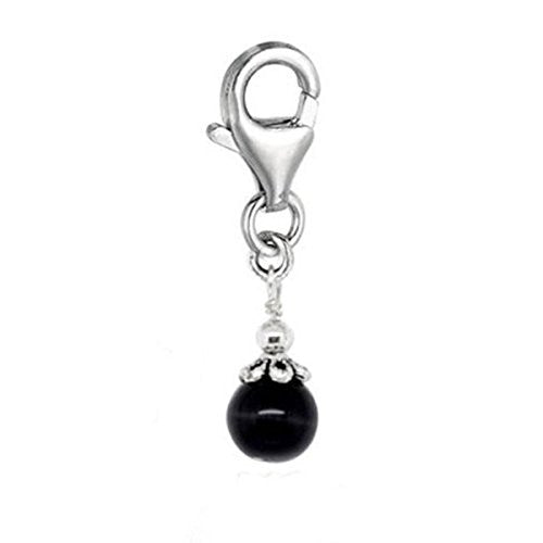 Clip-on Black Acrylic Pearl Charm Pendant for European Clip on Charm Jewelry w/ Lobster Clasp
