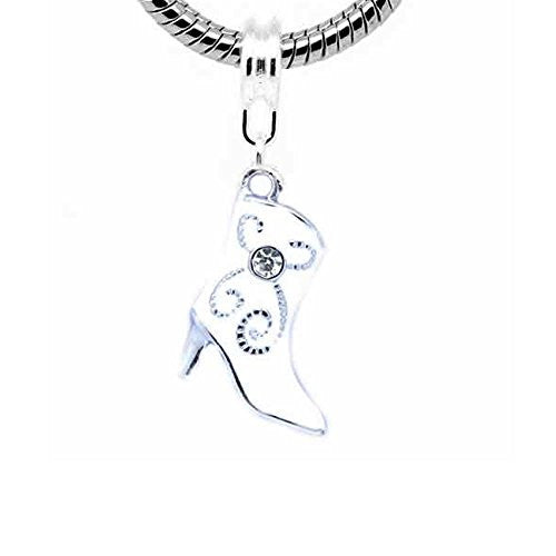 Cowboy Boot Charm w/ Clear Crystal Charm for Snake Chain Bracelet - Sexy Sparkles Fashion Jewelry