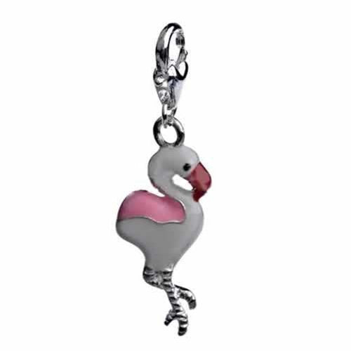 Clip on Pink Flamingo Charm Dangle Pendant for European Clip on Charm Jewelry w/ Lobster Clasp - Sexy Sparkles Fashion Jewelry