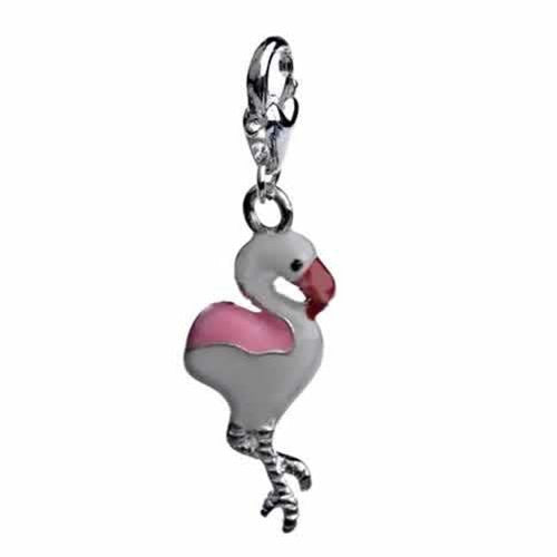Clip on Pink Flamingo Charm Dangle Pendant for European Clip on Charm Jewelry w/ Lobster Clasp
