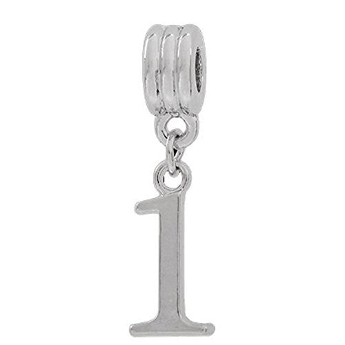 Lucky Numbers 1 Dangle European Bead Compatible for Most European Snake Chain Bracelets