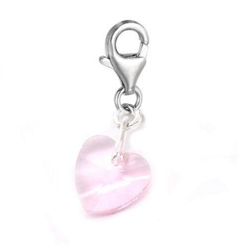 Clip on Pink Crystal Glass Heart Charm Pendant for European Jewelry w/ Lobster Clasp - Sexy Sparkles Fashion Jewelry