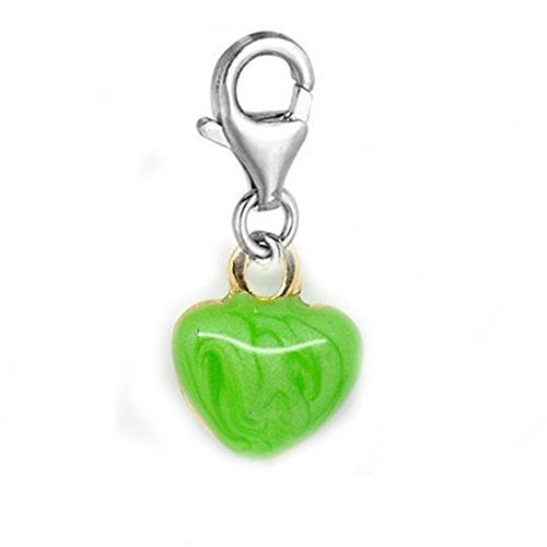 Clip-on Green Heart Charm Pendant for European Clip on Charm Jewelry w/ Lobster Clasp