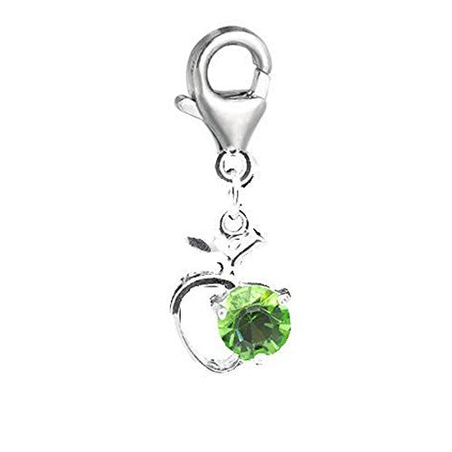 Clip on Green Rhinestone Apple Heart Charm Pendant for European Jewelry w/ Lobster Clasp - Sexy Sparkles Fashion Jewelry