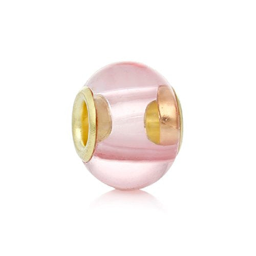 Five (5) Pink-Glass European Murano Lampwork Beads Compatible with European Snake Chain Bracelet - Sexy Sparkles Fashion Jewelry - 1