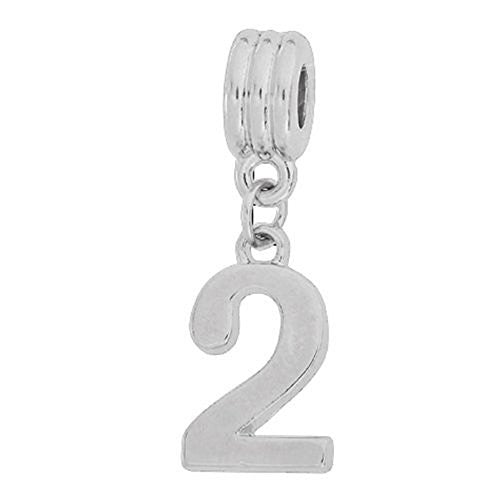Lucky Numbers 2 Dangle European Bead Compatible for Most European Snake Chain Bracelet