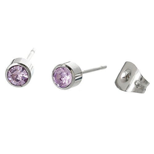 February Stainless Steel Post Stud Earrings with  Rhinestone - Sexy Sparkles Fashion Jewelry - 1