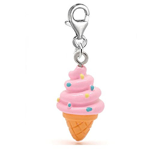 Ice Cream Cone Clip on Pendant for European Charm Jewelry w/ Lobster Clasp