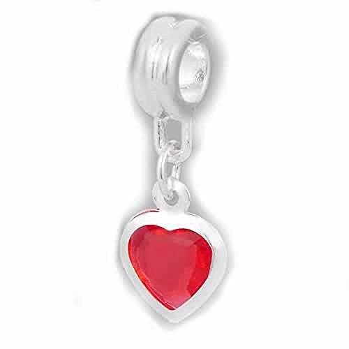 Love Heart with Red Dangle Charm Spacer Bead for Snake Chain Bracelet - Sexy Sparkles Fashion Jewelry - 1