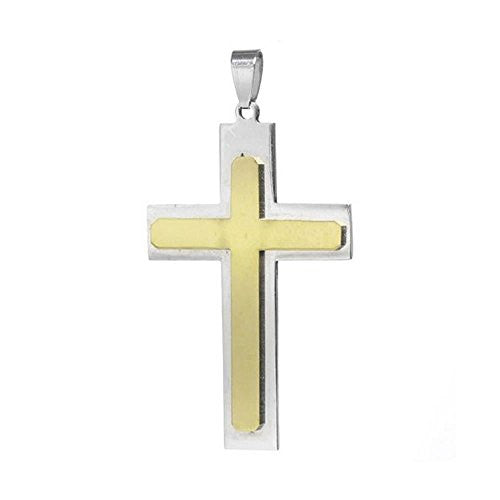 Stainless Steel Charm Pendants Cross Silver Tone & Golden Cross Pattern 6.7cm x 3.6cm - Sexy Sparkles Fashion Jewelry - 1