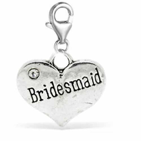 Clip on Wedding Bridesmade Heart w/ Crystals Charm Dangle Pendant for European Clip on Charm Jewelry w/ Lobster Clasp - Sexy Sparkles Fashion Jewelry - 2