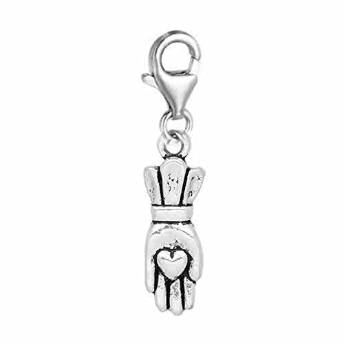 Heart in the Palm of Hand Clip on Pendant for European Charm Jewelry w/ Lobster Clasp