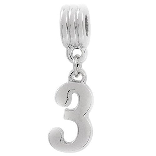 Number 3 Dangle Charm Bead for European Snake chain Charm Bracelet for Snake Chain Bracelet
