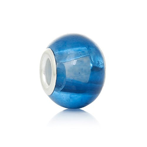 Five (5) Blue Glass European Murano Lampwork Beads Compatible with European Snake Chain Bracelet - Sexy Sparkles Fashion Jewelry - 1