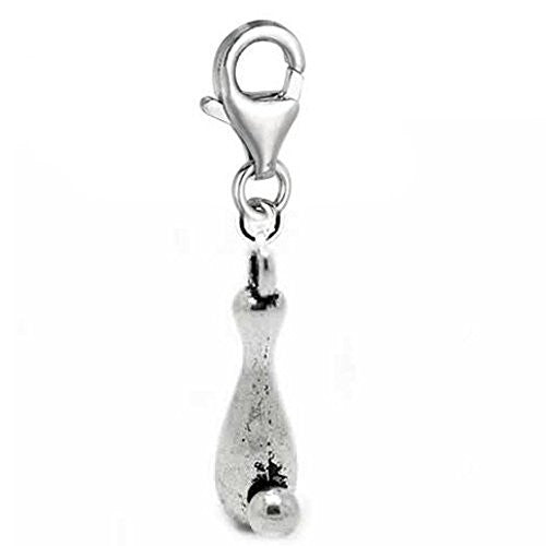 Clip on Bowling Pin Dangle Charm Pendant for European Clip on Charm Jewelry w/ Lobster Clasp