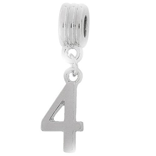 Number 4 Dangle Charm Bead for European Snake chain Charm Bracelet for Snake Chain Bracelet