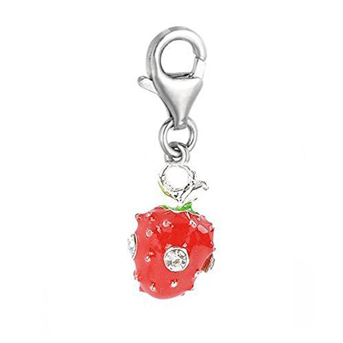 Clip on Strawberry with Crystals Charm Pendant for European Jewelry w/ Lobster Clasp - Sexy Sparkles Fashion Jewelry