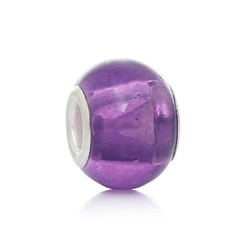 Five (5) Purple -Glass European Murano Lampwork Beads Compatible with European Snake Chain Bracelet - Sexy Sparkles Fashion Jewelry - 1