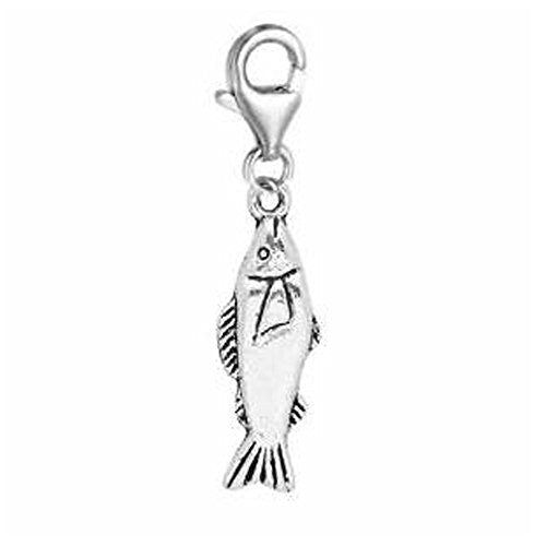 Silver Plated Fish Clip On For Bracelet Charm Pendant for European Charm Jewelry w/ Lobster Clasp