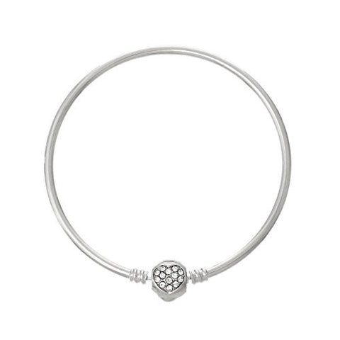 Copper European Charm Bangle Bracelet Silver Tone with Clear Crystal Heart - Sexy Sparkles Fashion Jewelry - 1