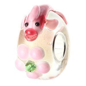 Adorable Pink Fish and Flower Murano Lampwork Glass Bead European Bead Compatible for Most European Snake Chain Charm Bracelet - Sexy Sparkles Fashion Jewelry - 2