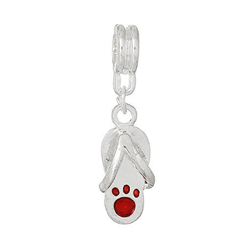 Flip Flop Slipper with Footprint Charm Bead (Red) - Sexy Sparkles Fashion Jewelry - 1