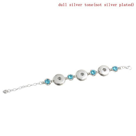 Chunk Lobster Clasp Bracelet Silver Tone Lake Blue Rhinestone & Extender Chain Fit Snaps Chunk Buttons - Sexy Sparkles Fashion Jewelry - 3