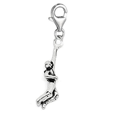 Clip on Basketball Player Charm Dangle Pendant for Clip On Charms Fits Link Chain Bracelet - Sexy Sparkles Fashion Jewelry - 1
