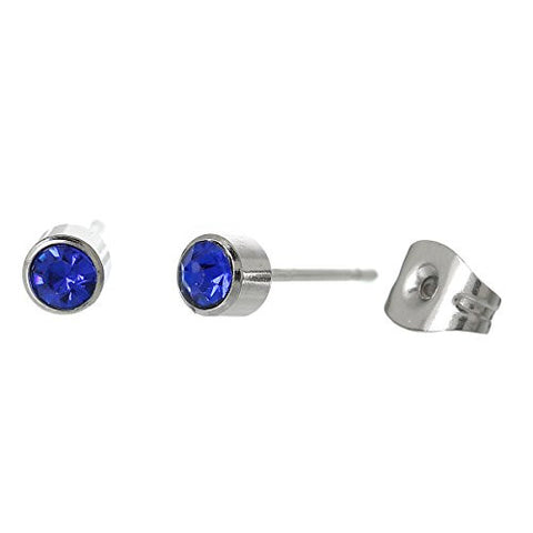 September Blue Birthstone Stainless Steel Post Stud Earrings with  Rhinestone - Sexy Sparkles Fashion Jewelry - 1