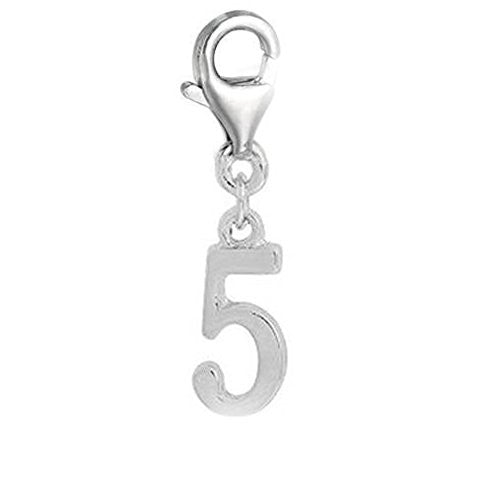 Clip on Number 5 Dangle Charm Pendant for European Clip on Charm Jewelry w/ Lobster Clasp